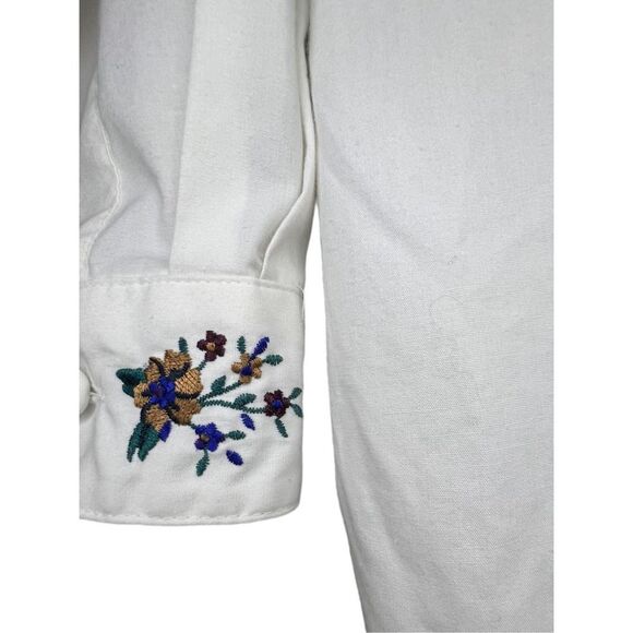 Foxcroft Long Sleeve White Button Up Collared Top With Embroidery - Picture 3 of 5
